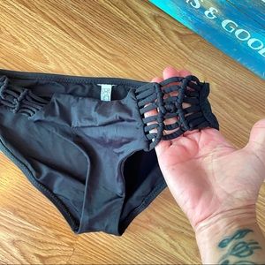 Becca black swim bathing suit bottoms medium sexy soft comfy crocheted design